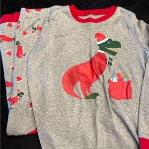 Dinosaur Christmas Kids Pajama Set - Gray and Red